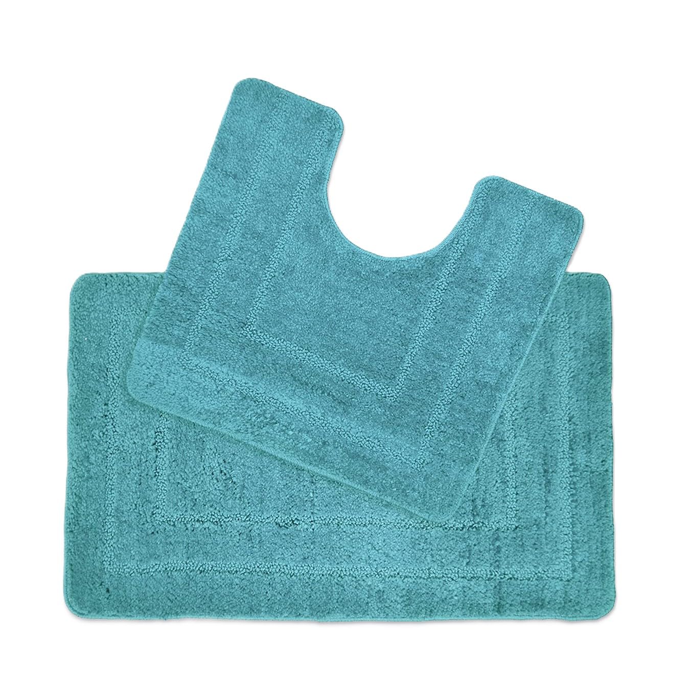 Allure Non Slip Bath Mat Set 2 Piece Bath and Toilet Mat Set - Easy Care Super Soft Microfibre Pile (Teal)