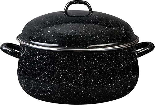 Miniatura 10 de Granite Ware Olla de calibre pesado de 15 cuartos de galón con tapa. Esmalte (negro moteado). Acero inoxidable. Adecuado para estufas, horno a mesa.