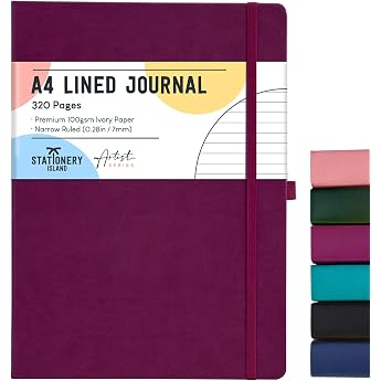 STATIONERY ISLAND A4 Ruled Notebook 320 Pages Thick Journal Lined Journal Hardcover with 100gsm for Writing Working Learning Journal Berry