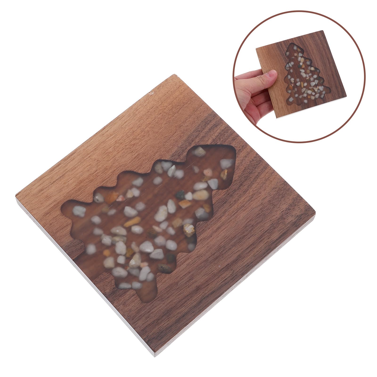 Beaupretty 5 Pièces Dessous de Verre Sapin de Noël Carré en Bois, Pierre