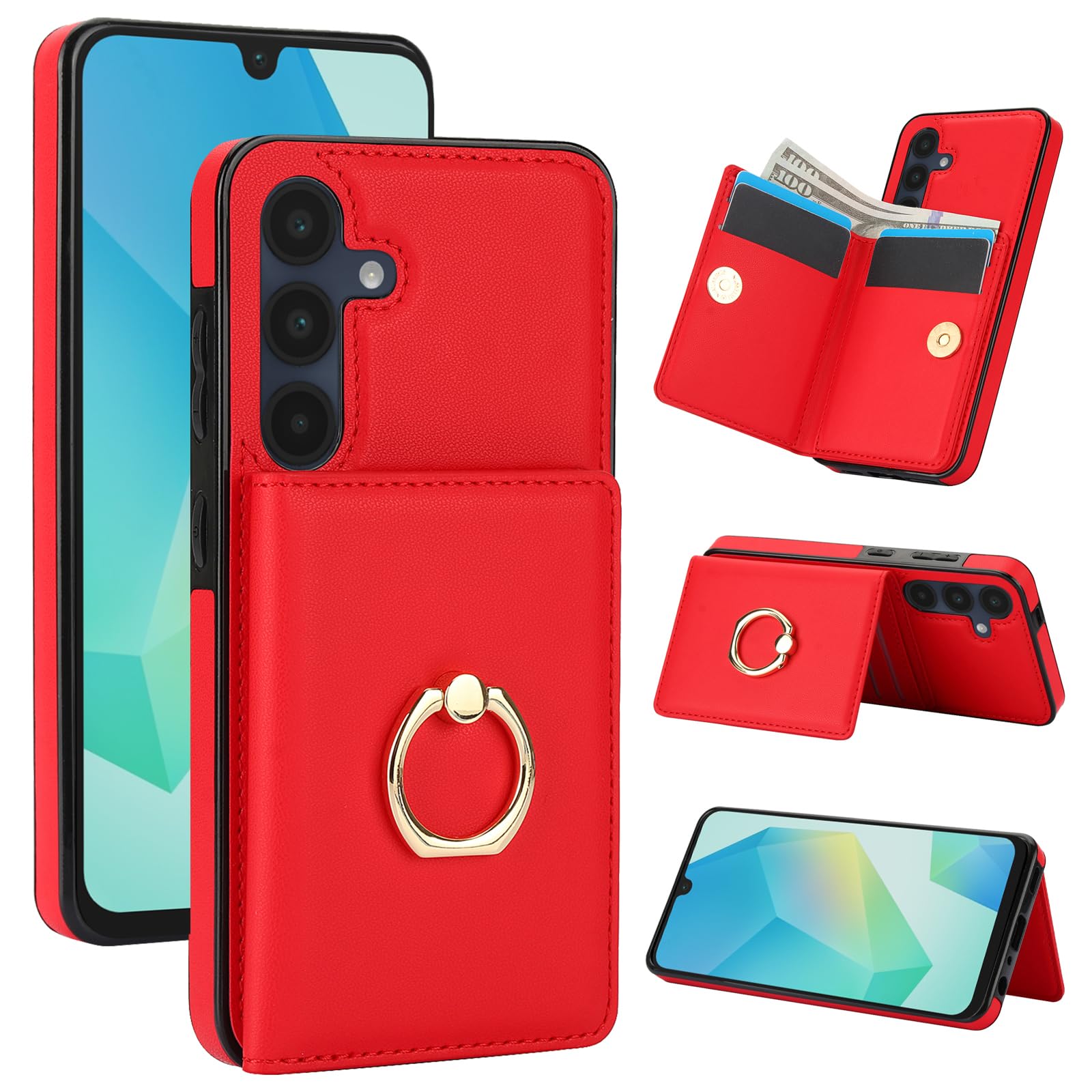TIPOYOROOS Wallet Case for Samsung Galaxy A16 5G 6.7" (RFID Blocking) PU Leather Folio Galaxy A16 Phone Case with Card Holder Ring Kickstand