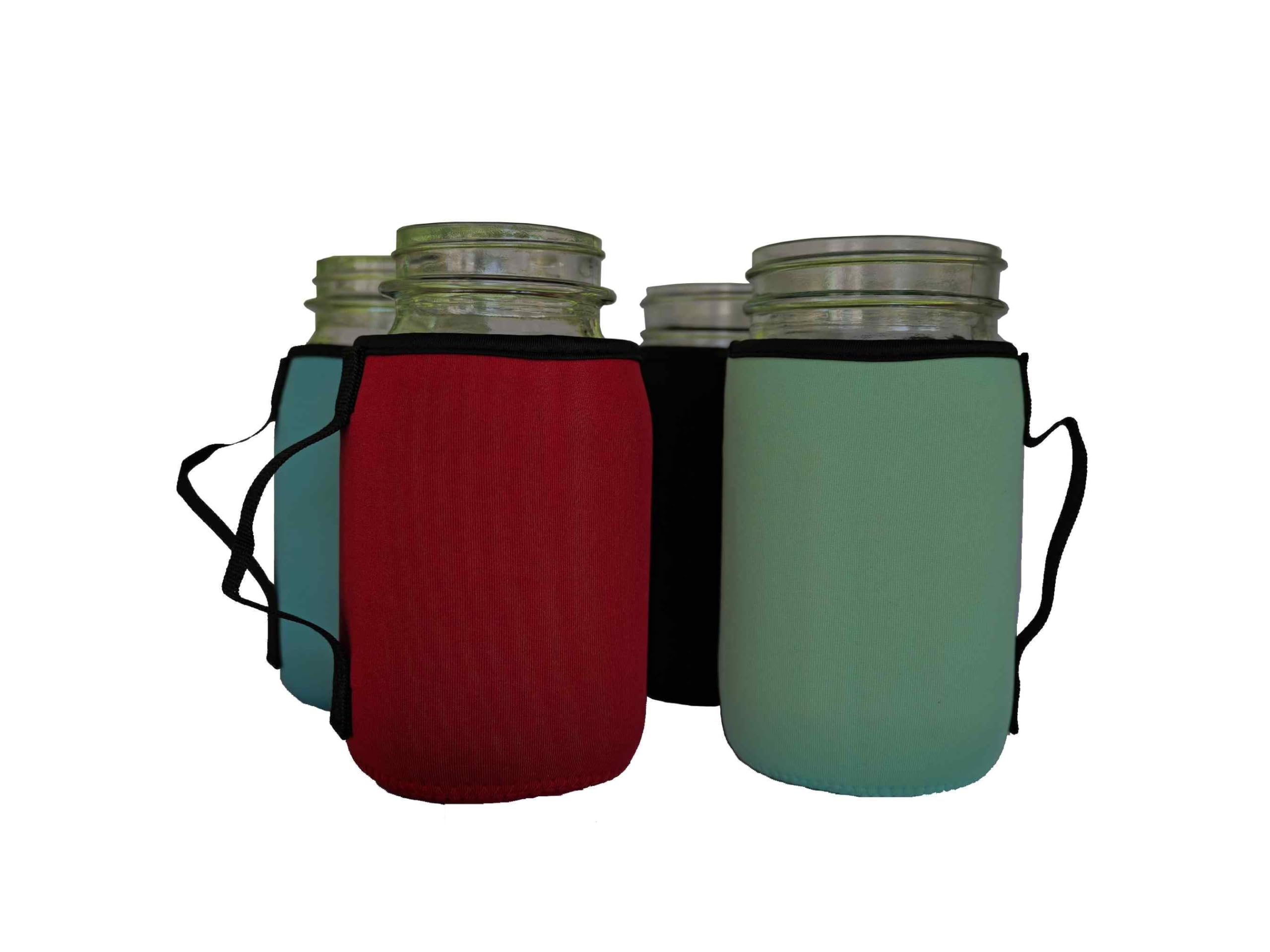 Wisemen Trading Red Mason Jar Sleeves For Wide And Regular Mouth 32Oz Quart Jars 4 Pack. Black, Blue, Teal.