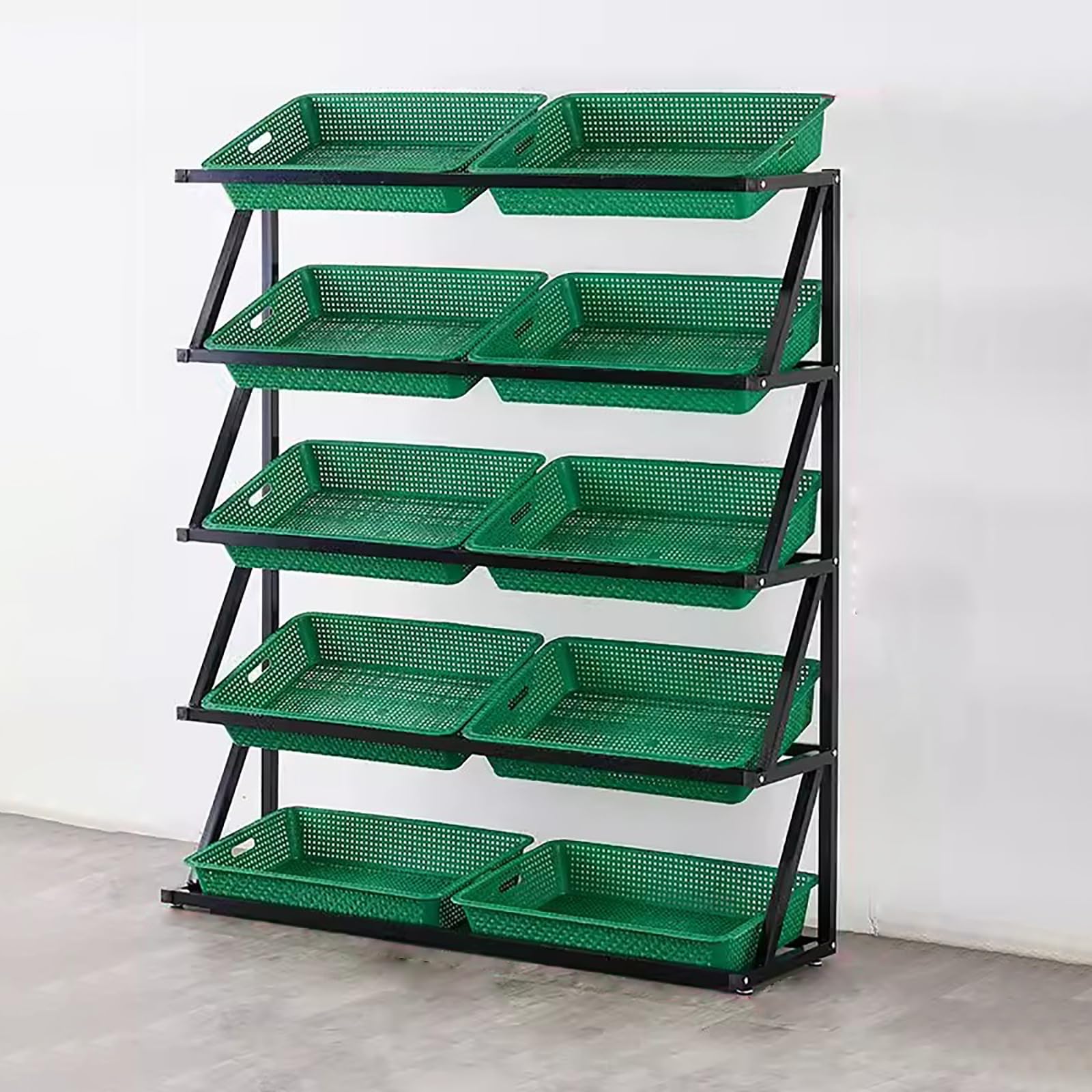 JYHHCYS 5-Tier Snack Rack Display Stand for Business - Heavy Duty 4.9ft Tall Fruit Basket Storage Organizer - Large Capacity Supermarket Sorting Rack for Pantry, Counter, Office(Green)