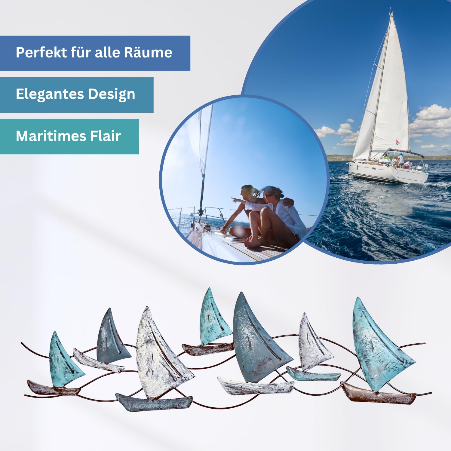 Seaside No.64 - Oggetto da parete marittimo a forma di barche a vela - 7 cutter in metallo - Decorazione senza tempo per tutte le stanze