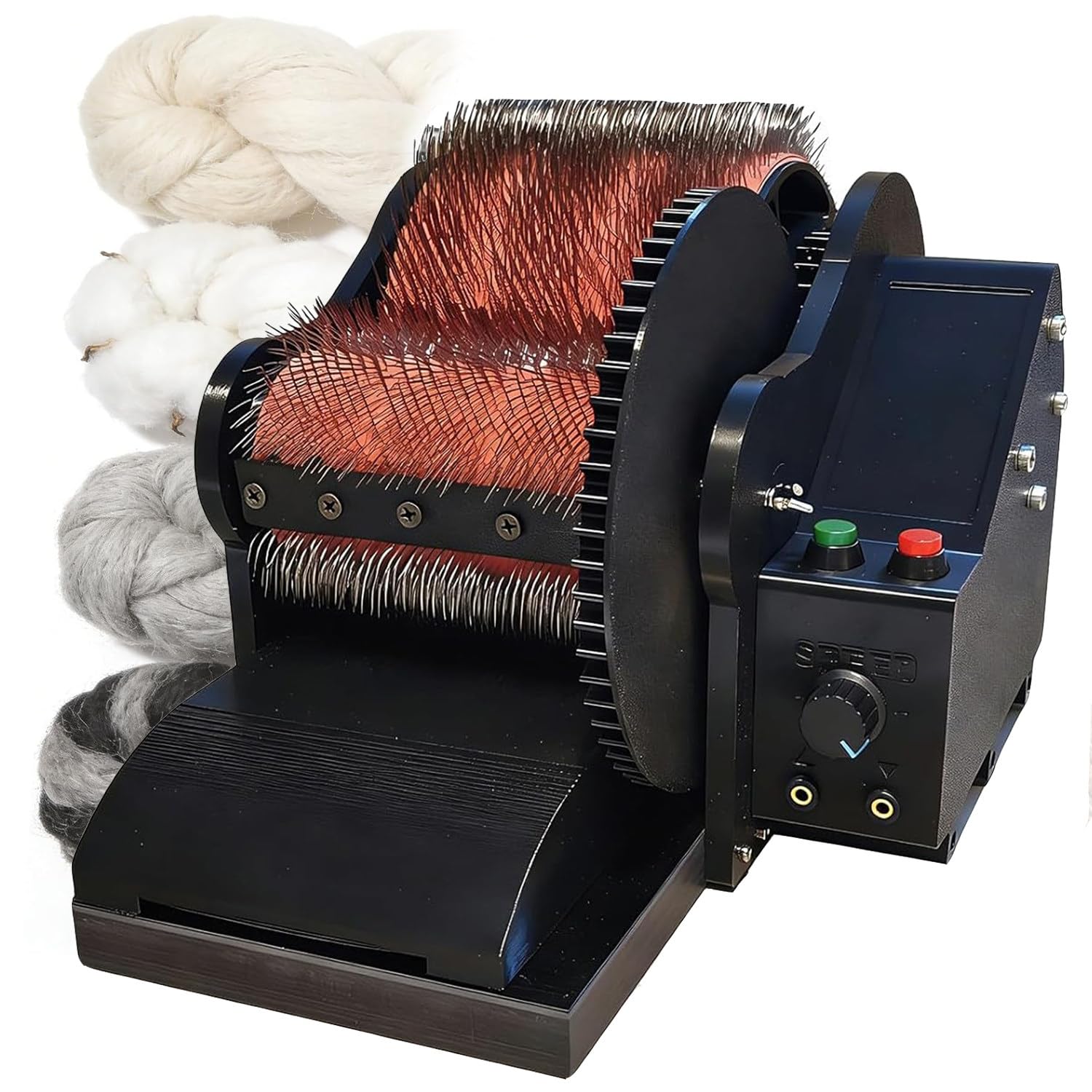 Ymnogjie Portable Wool Fiber Carding Combing Machine Electric Drum Carder With Foot Pedal Forward Reverse Speed Control For Fast Wool Color Mixing Handmade Crafts