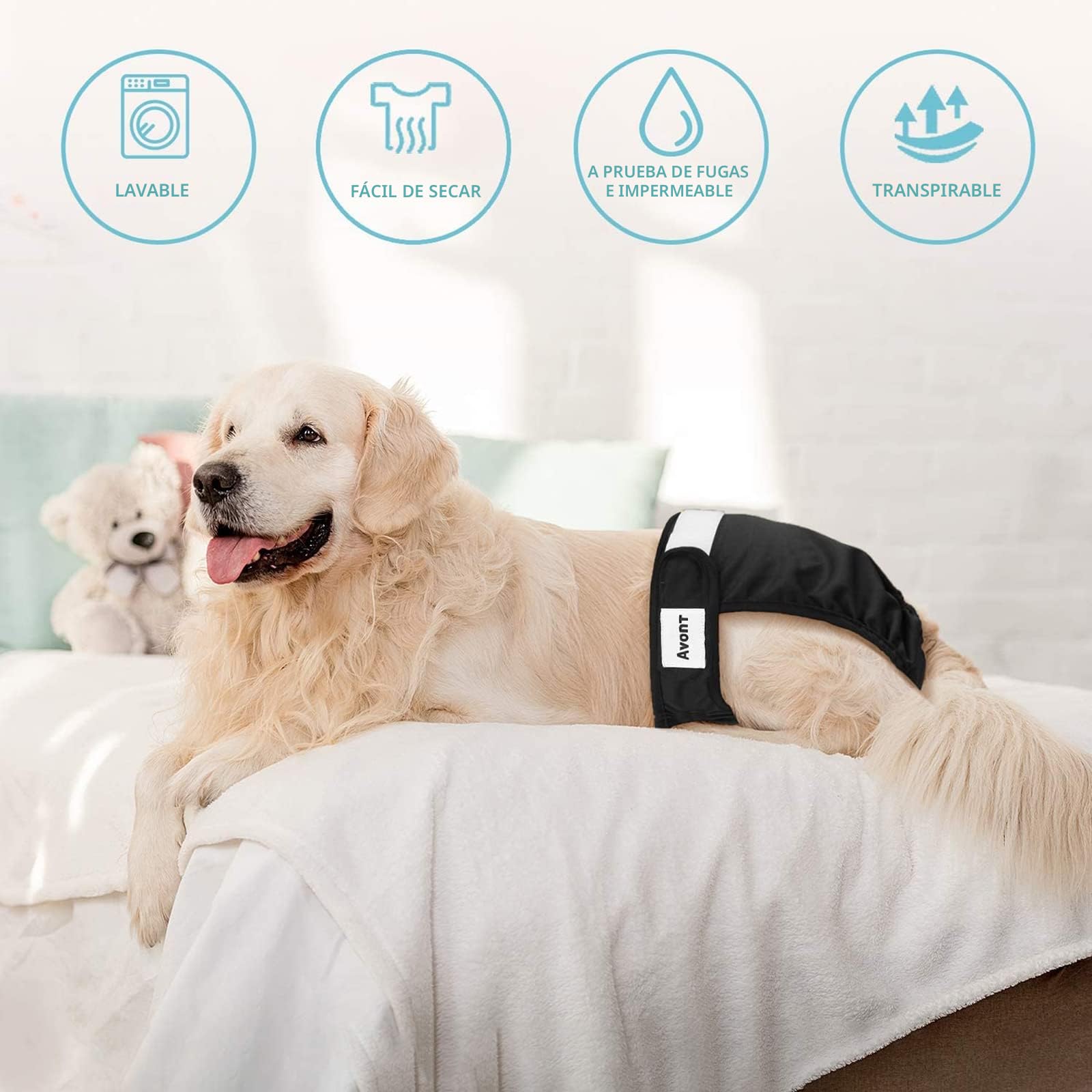 Avont 3 Packs Pañales Lavables para Perra— Pañales Reutilizables Altamente Absorbentes para Mascotas, Bragas Higiénica para Perras en Celo, Incontinencia Canina y Viajes De Larga Distancia -L,Negro