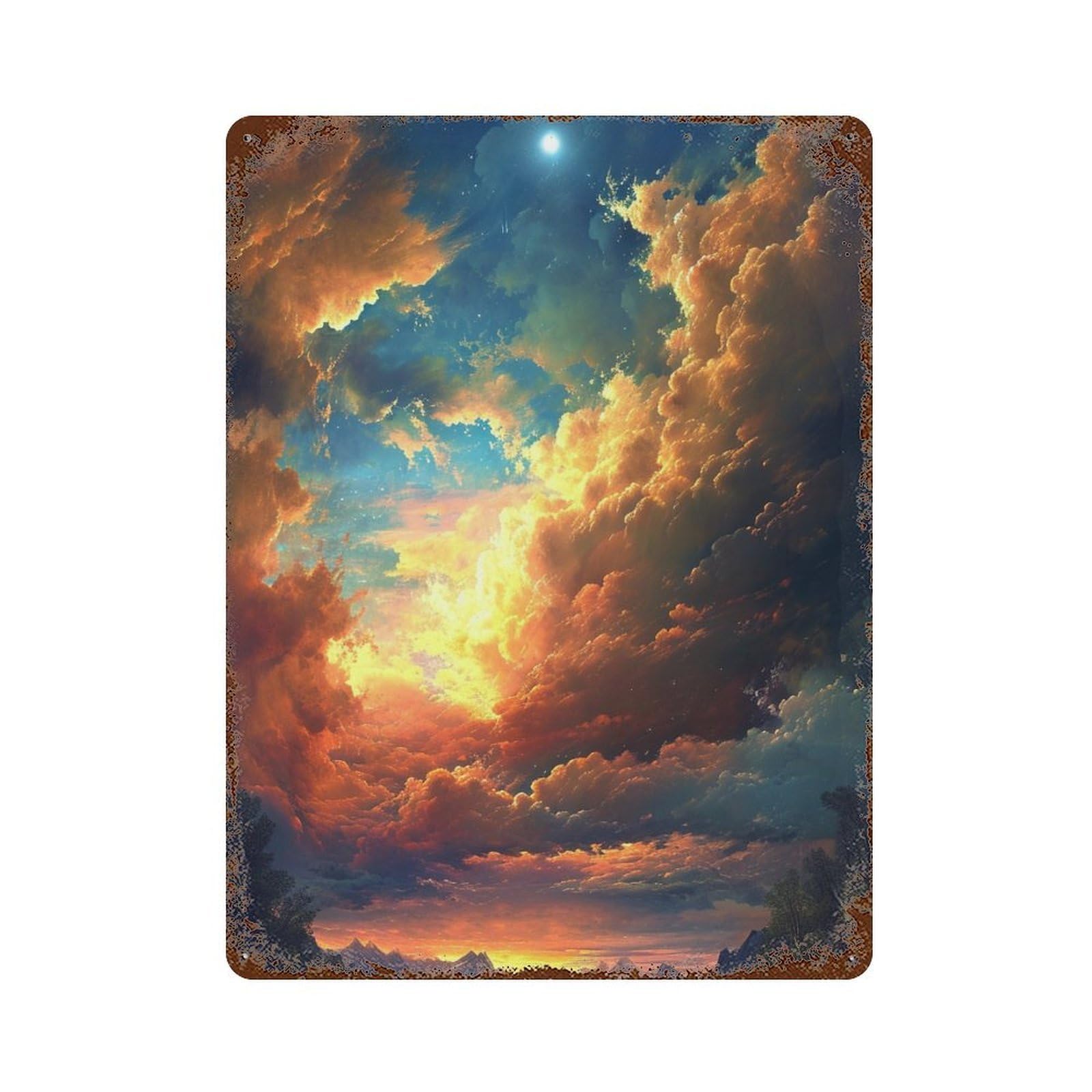 Enchanted Sunset Sky Vintage Rust Metal Sign 15.7"x11.8", Shabby Chic Decor for Living Room, Hallway And Home Decor