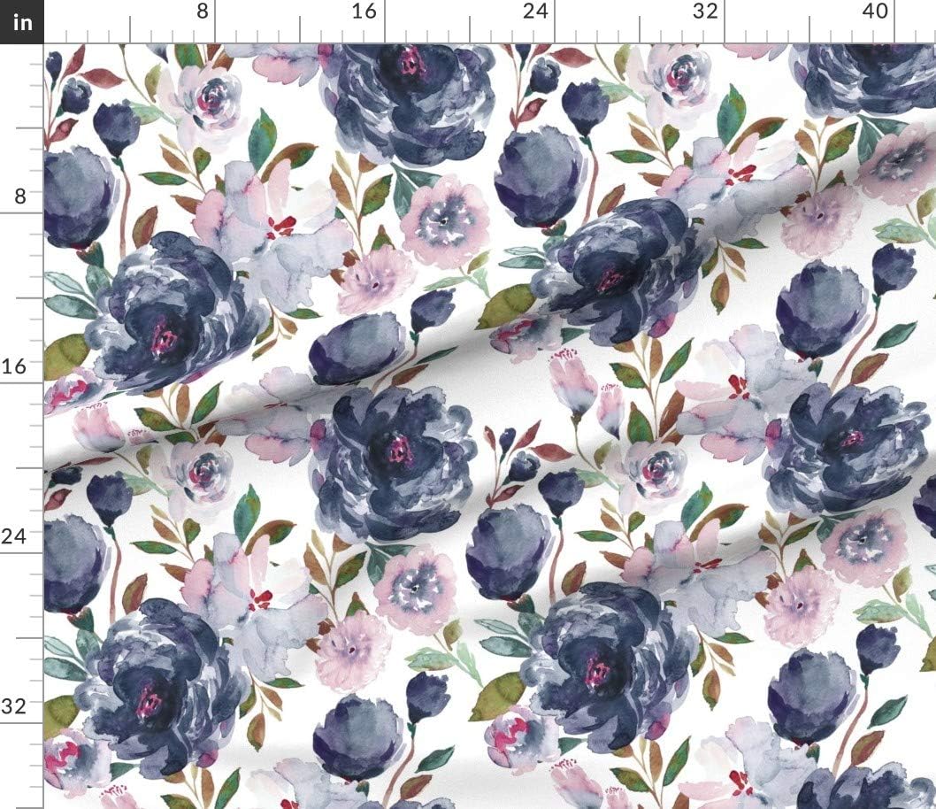 Spoonflower Fabric - Romantic Floral Navy Botanical Feminine Garden Bloom Meadow Wildflower Printed on Cotton Poplin Fabric by The Yard - Sewing Shirting Quilting Dresses Apparel Crafts