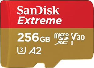 SanDisk 256GB Extreme microSDXC UHS-I Memory Card with Adapter - C10, U3, V30, 4K, 5K, A2, Micro SD Card - SDSQXAV-256G-GN6MA