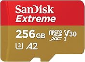 SanDisk 256GB Extreme microSDXC UHS-I Memory Card with Adapter - Up to 190MB/s, C10, U3, V30, 4K, 5K, A2, Micro SD Card - SDSQXAV-256G-GN6MA