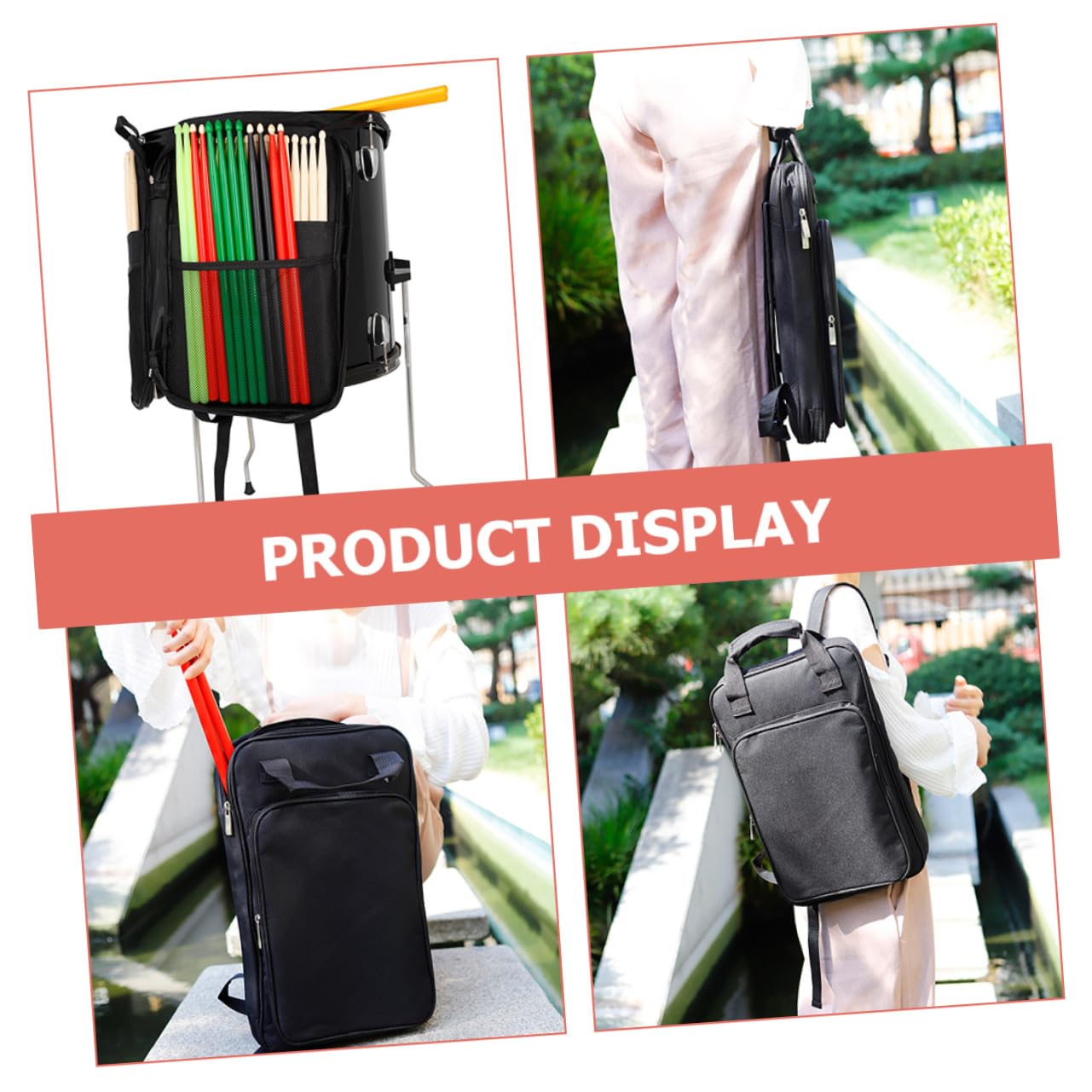 GALPADA Borsa per Bacchette da Batteria Nera Oxford Imbottitura in Cotone, Custodia Portatile Facile da Trasportare per Sale Prove e Concerti