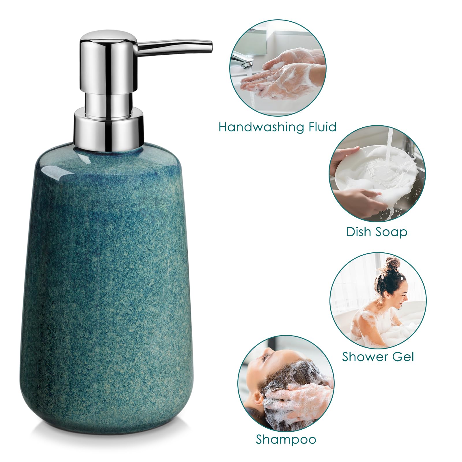 vancasso Set di accessori da bagno verde, dispenser di sapone in ceramica e portaspazzolino, set da 4 pezzi per lavabo da bagno in gres porcellanato, per arredamento moderno della casa, serie Starry