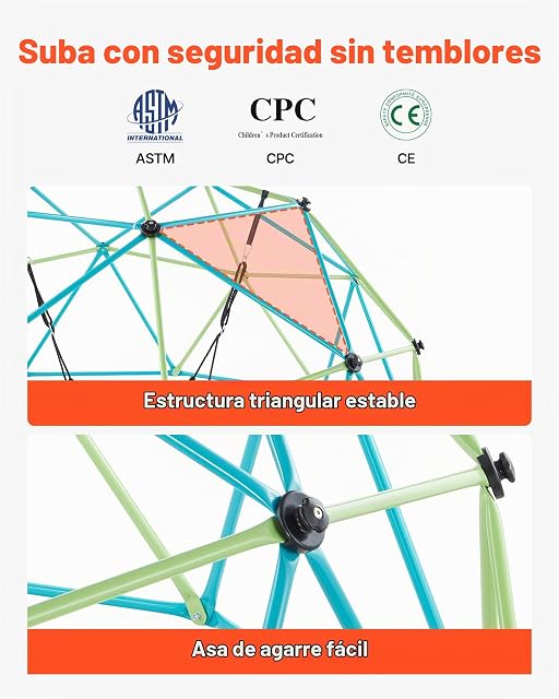 Foto 4 de 8 de VEVOR Cúpula de Escalada 305 cm Juego de Cúpula Geométrica con Columpio de Platillo Capacidad de Carga de 453…