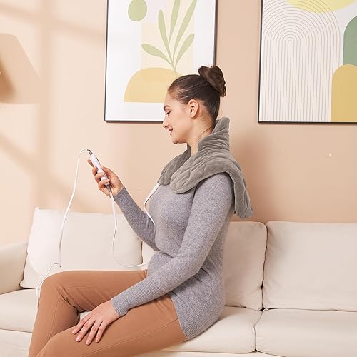 Miniatura 6 de Ruqiji Almohadilla térmica de cuello y hombros con peso de 19 x 24 pulgadas, 2.5 libras con 12 ajustes de temperatura y temporizador de cuenta