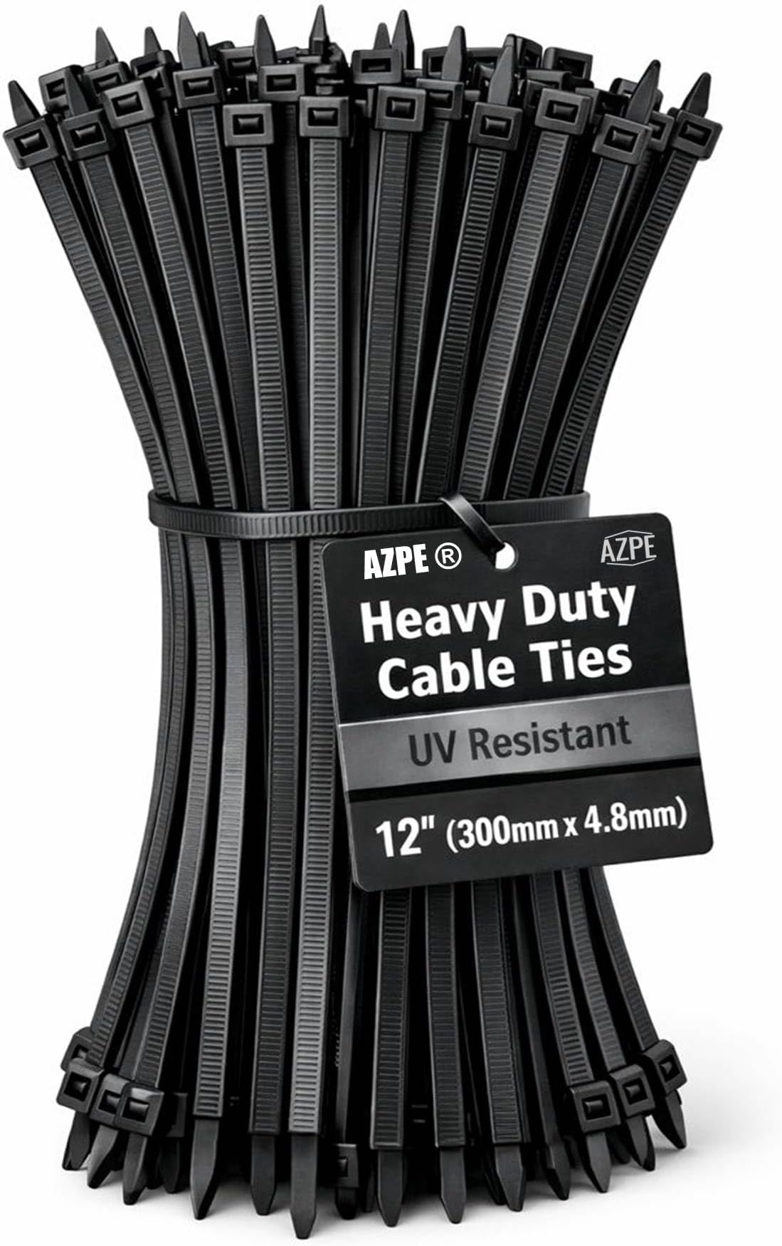 100 Cable Ties Black 12inch, Extra Wide 300mm x 4.8mm Heavy Duty Nylon Zip Ties, UV Resistant for Indoor & Outdoor Use