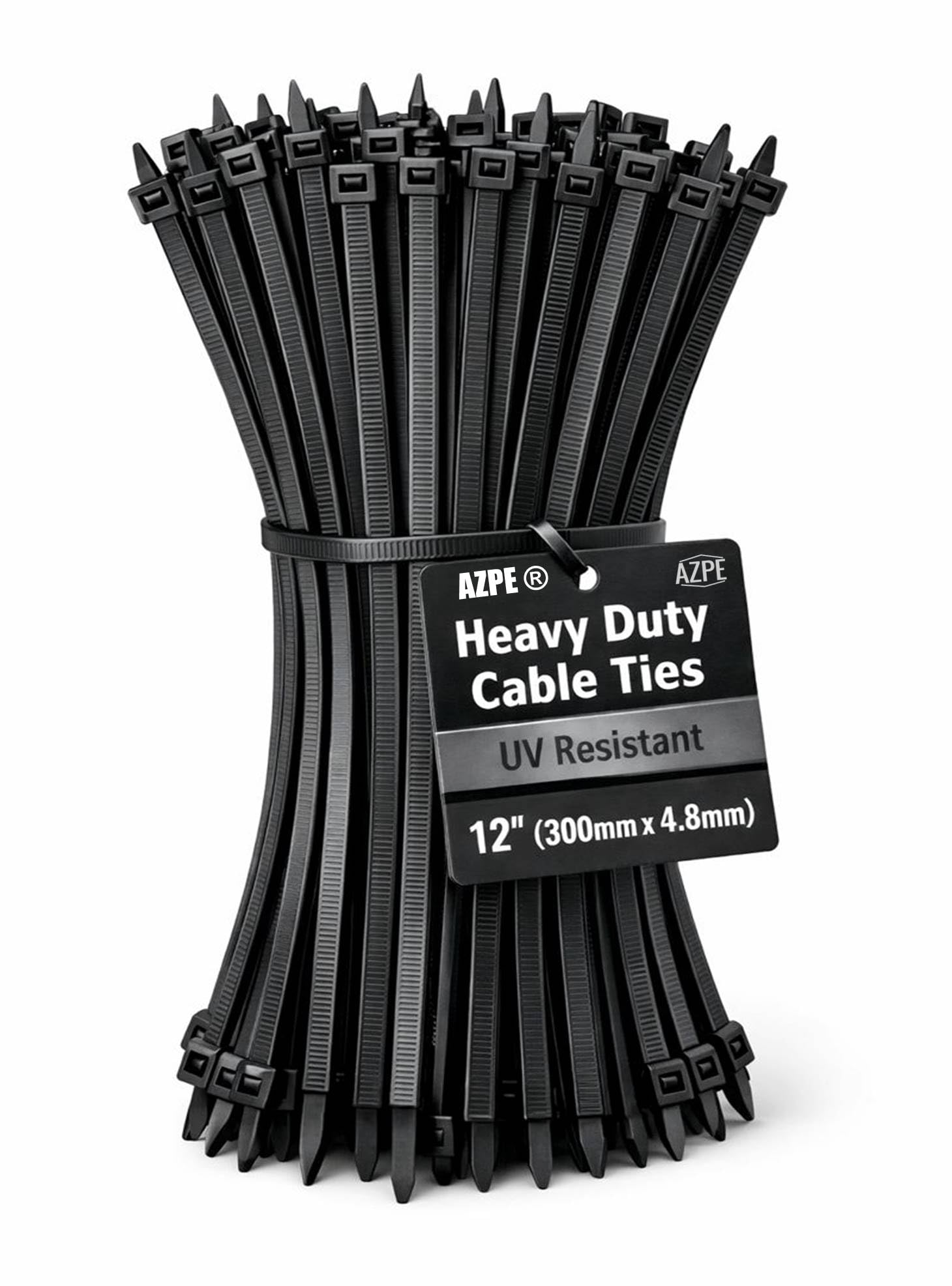 100 Cable Ties Black 12inch, Extra Wide 300mm x 4.8mm Heavy Duty Nylon Zip Ties, UV Resistant for Indoor & Outdoor Use