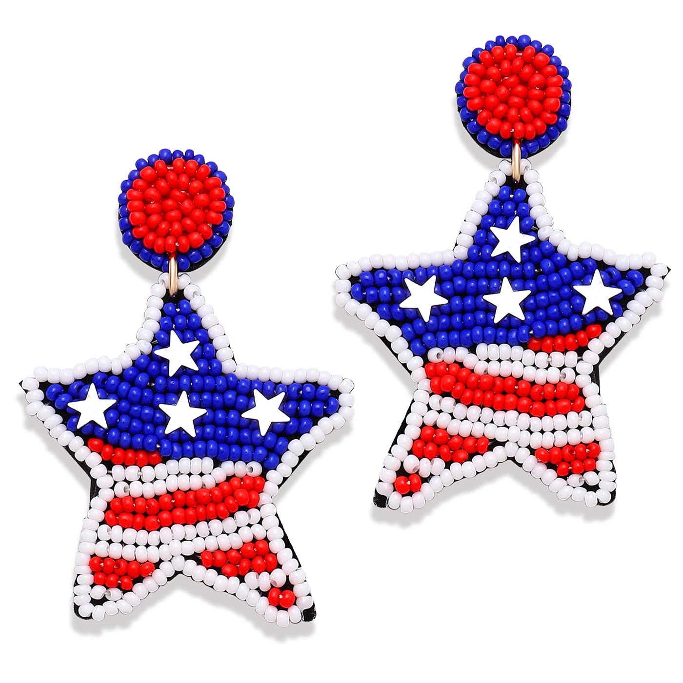 American Flag Earrings for Women Girls, Patriotic Beaded Star Drop Dangle Earrings, Memorial Day earrings 4th of July Independence Day Earrings, Holiday Earrings Gifts