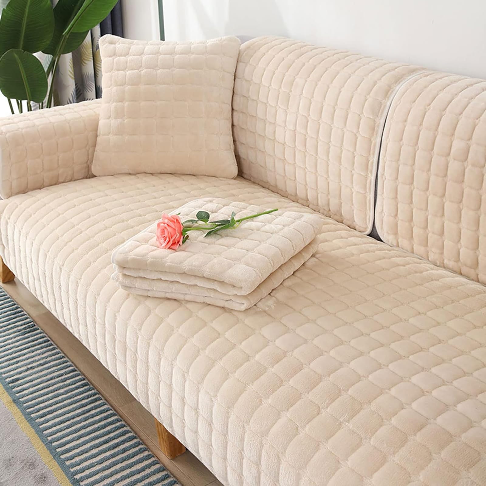 Housse de canapé en velours de qualité supérieure beige 110x180