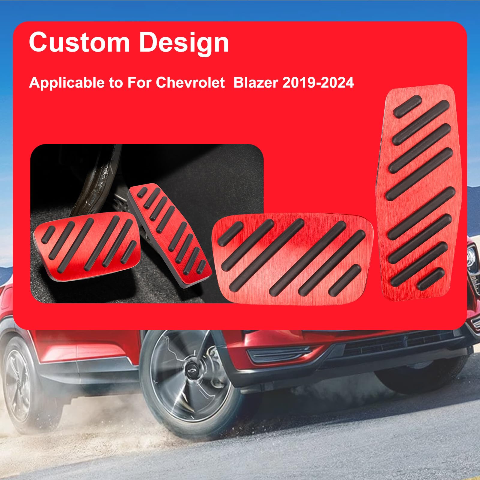BOYUER for Chevy Blazer 2019 2020 2021 2022 2023 2024 2025 2PCS Aluminum Anti-Slip No Drilling Brake and Gas Accelerator Pedal Pad Cover Foot Pedal Pads Kit Interior Decoration Accessories (RED)