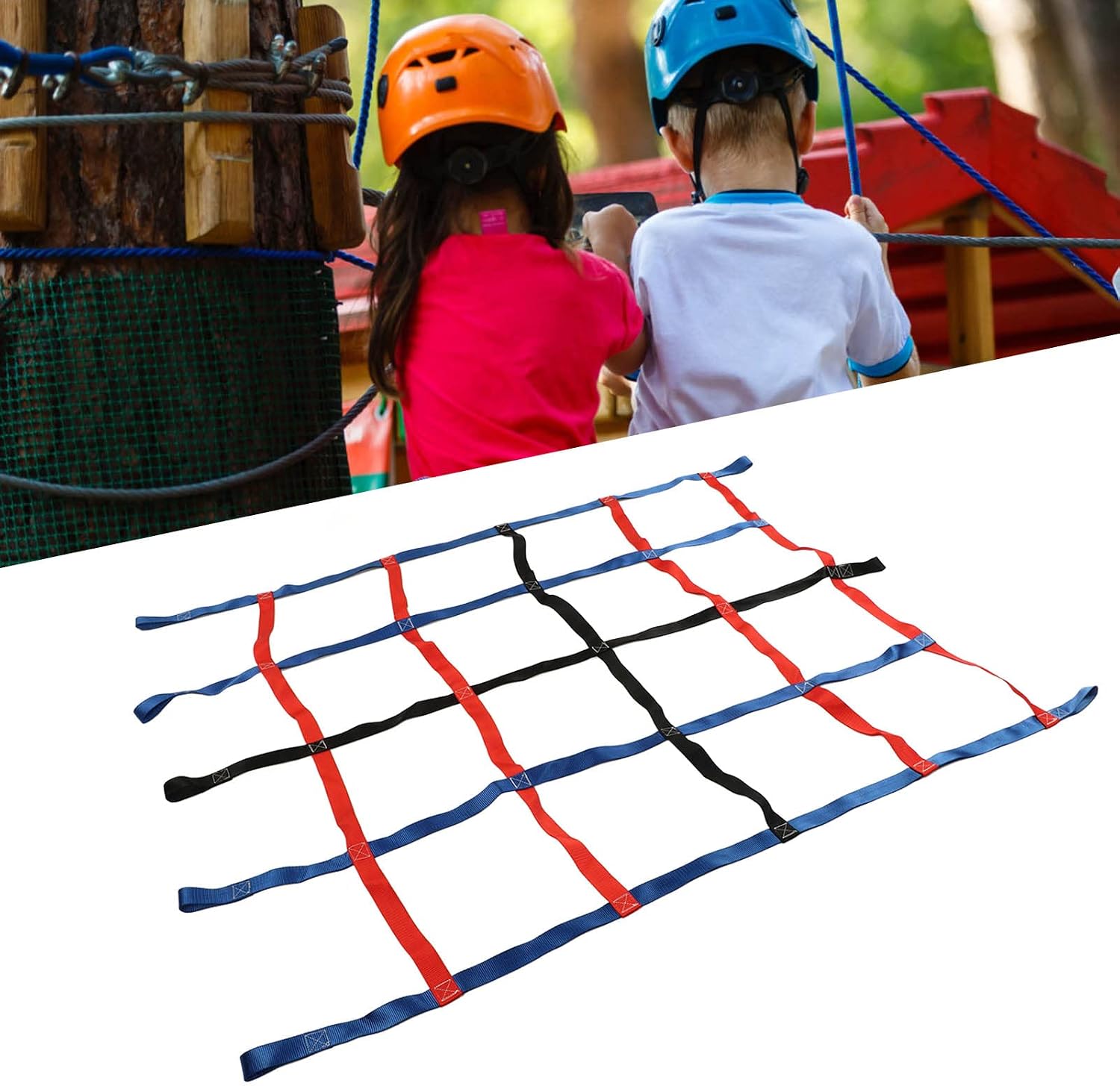 Climbing Net, 3 Colors 661lb Load Bearing 6.1x4.8ft High Strength Polyester Climbing Cargo Net with 5Hanging Buckles for Gyms Playground Obstacle Course Training