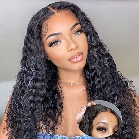 Potoki Wear And Go Glueless Wigs Human Hair Pre Plucked Pre Cut Deep Wave HD Lace Front Wigs Human Hair 4x4 Closure Wigs Human Hair Glueless Wigs For Black Women 150% Density Curly Wig (24inch)