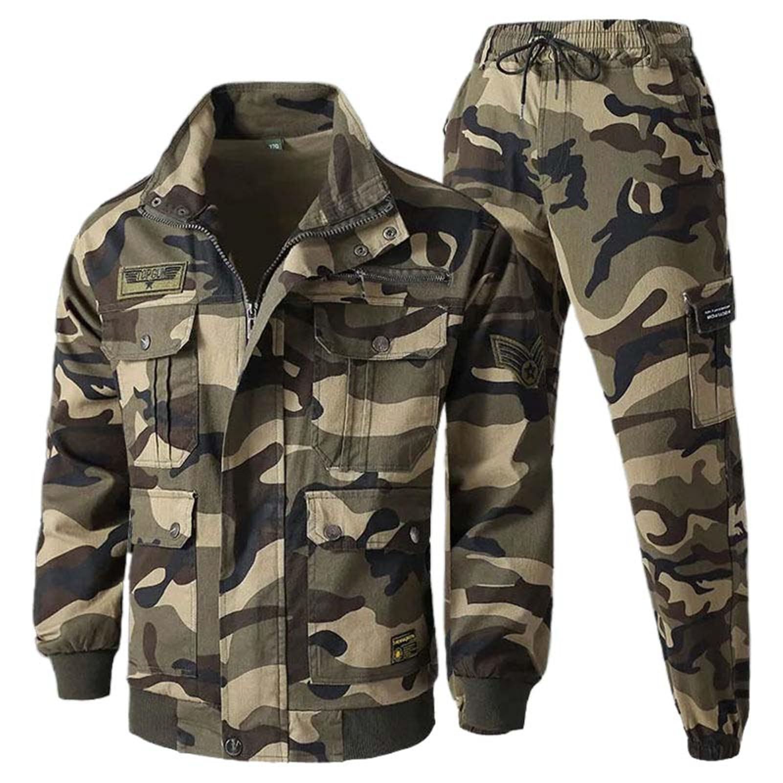 USTZFTBCL Combinaison d'extérieur en coton pour homme Veste tactique et pantalon cargo Printemps et Automne Ensemble militaire résistant avec plusieurs poches