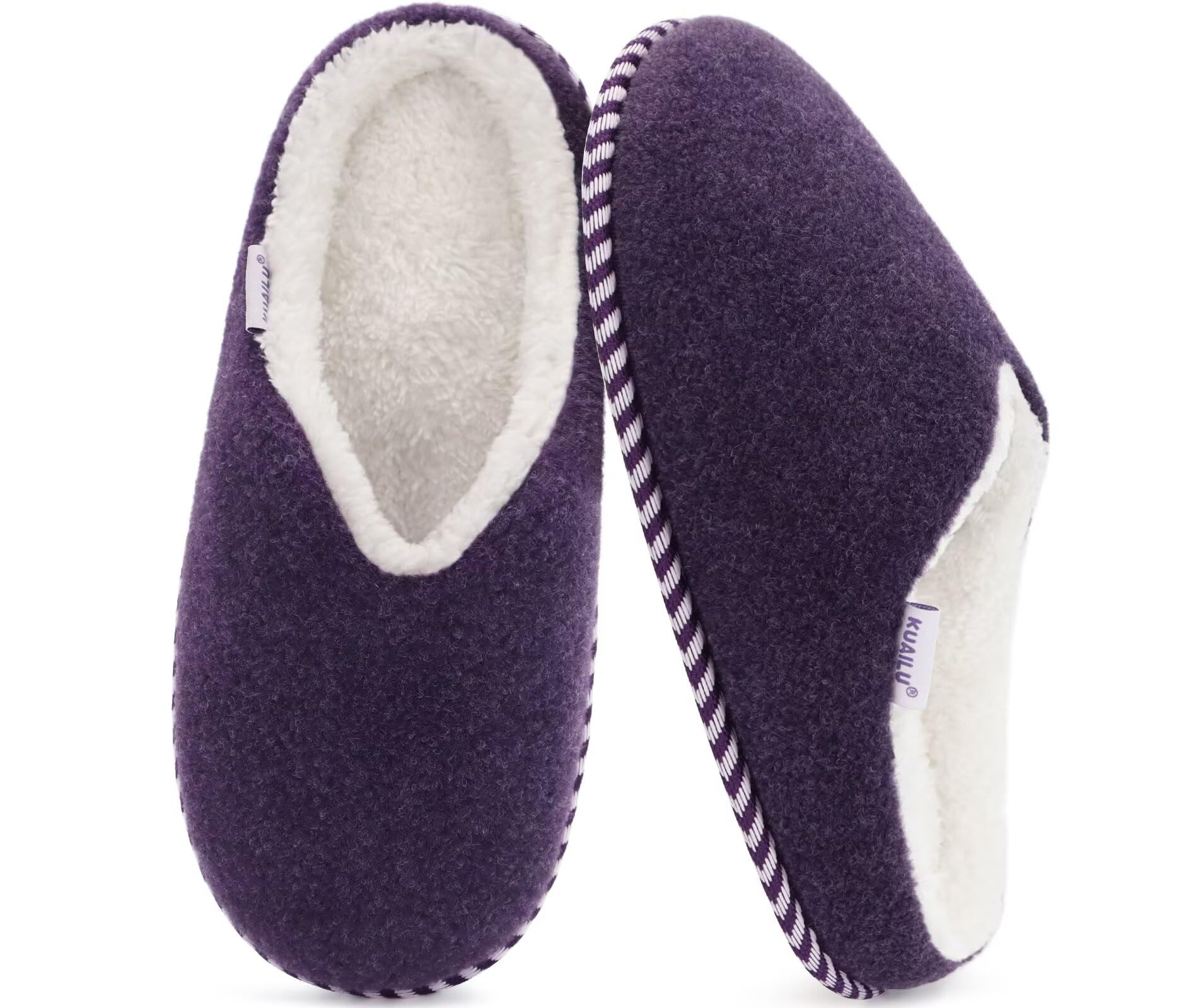 KuaiLu Womens Supportive Memory Foam Slippers Felt Fuzzy Lined Heel Cushion Lightweight House Shoes for Indoor Outdoor