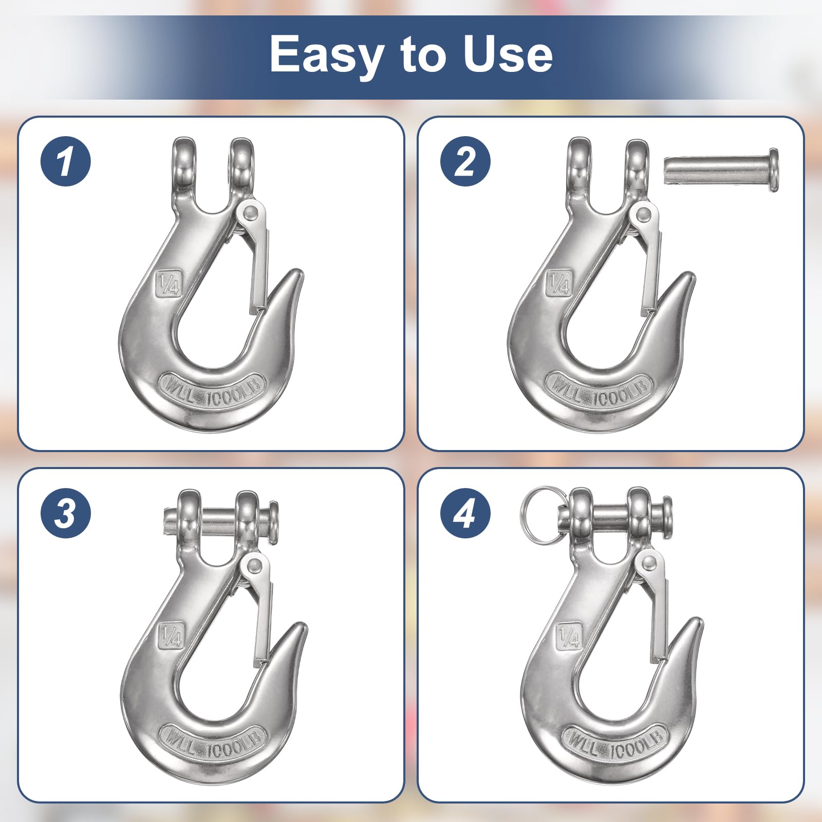 QUARKZMAN Ganci A Clevis 1/2", Ganci Per Catena In Acciaio Inox 304, Capacità 3307lbs Ganci Sicurezza Per Rimorchio Trasporto Camion