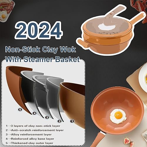 Miniatura 4 de Olla de micro presión antiadherente, wok multifuncional de fondo plano con tapa, antiadherente Sartenes De Ceramica - para cocinar, cacerola de