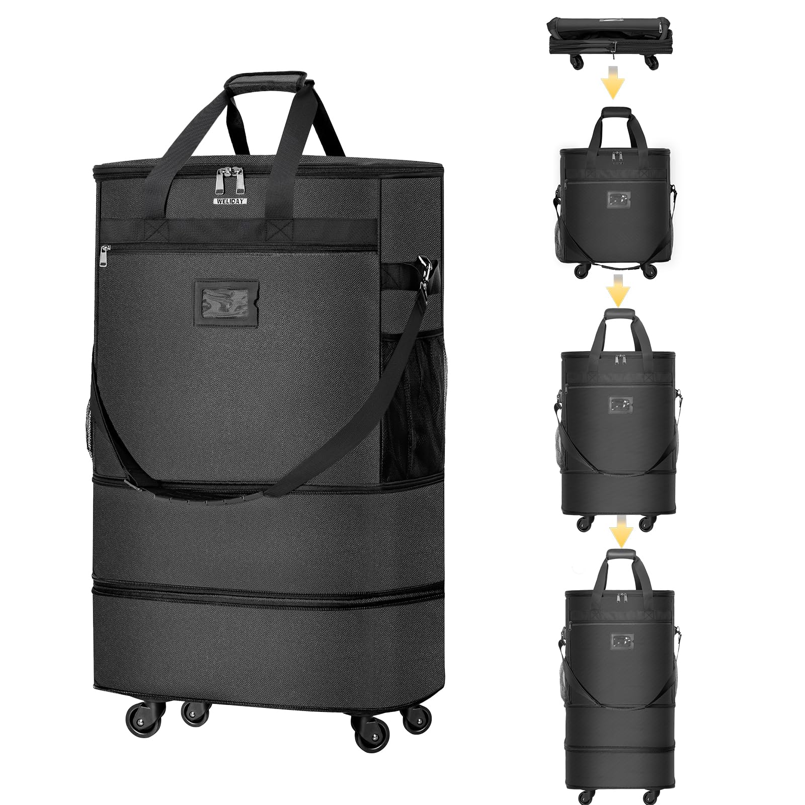AKOZLIN Valigia pieghevole espandibile con 4 ruote universali, bagaglio pieghevole da 50/61/71 cm, borsa da viaggio di grande capacità, per viaggi di lavoro, nero