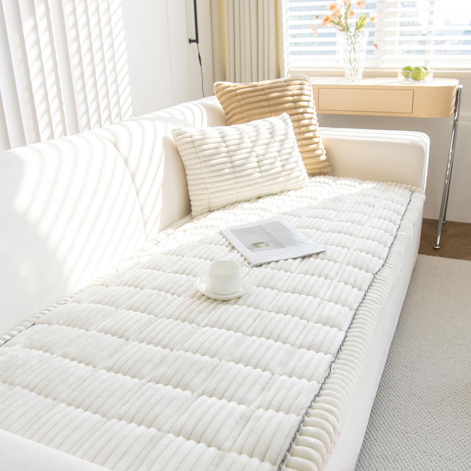 ShowyLive Sofa Covers 1 2 3 4 Seater Non Slip Sofa Slipcovers Super Soft & Thick Corduroy Sofa Cushion Covers Sofa Protectors from Pets/Kids/Dogs(White