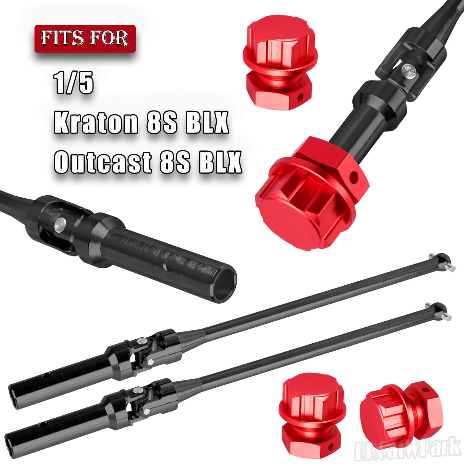 BRCatWPark RC Drive Shaft Axles Upgrades Part for 1/5 KRATON 8S BLX Outcast 8S BLX,4PCS Front Rear CVD Driveshaft w/Wheel Hex Nuts Hop Ups,Black & Red