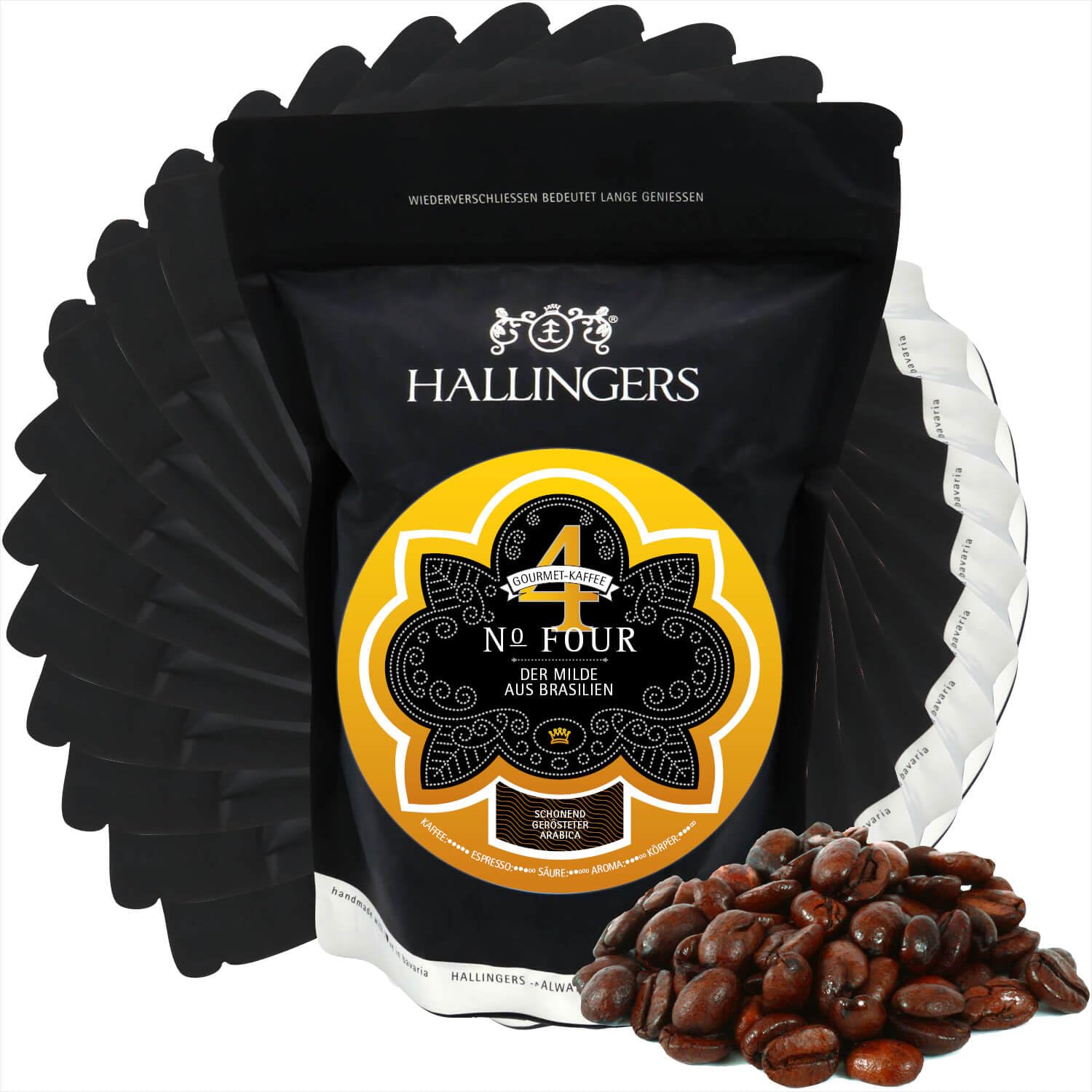 Hallingers Genuss Manufaktur Edel-Kaffee Geschenk-Set 10x No. Four langzeitgeröstet Brasilien