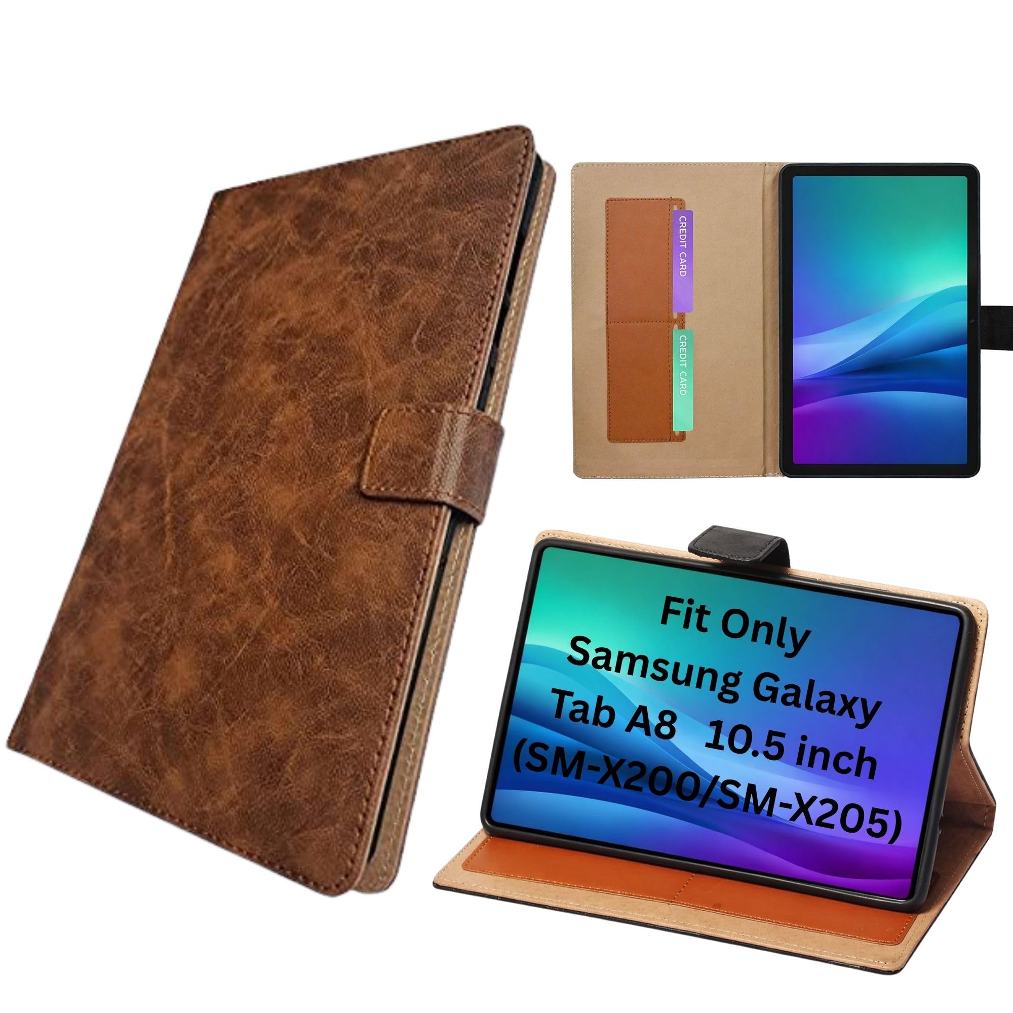 M Cart® Samsung Tab A8 10.5 Inch Flip Cover Leather Finish 360 Degree Rotate Flip Cover Shockproof Style Back Cover Case for Samsung Galaxy Tab A8 10.5 Inch (SM-X200/SM-X205) (Texture Dark Brown)-image-39
