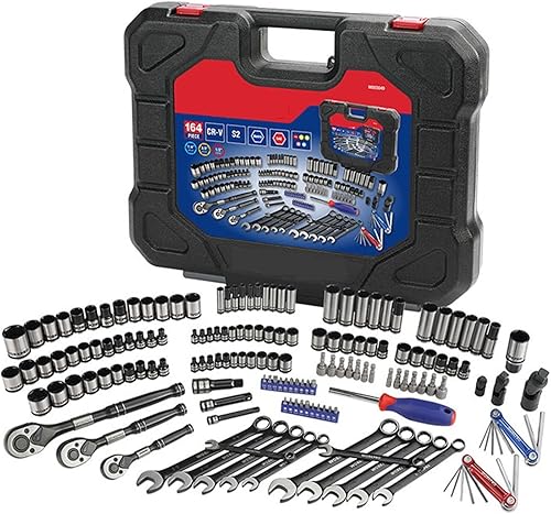 ORDALI Juego de herramientas de reparación de vehículos 164 piezas caja de herramientas mecánicas 14 pulgadas 38 pulgadas 12 pulgadas juego de