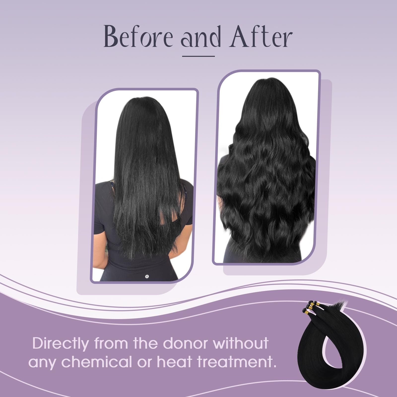 Fshine Extension Cucite Capelli Veri Nero Jet Tessitura Capelli Veri 60cm 25g Extension Capelli Tessitura Capelli Umani Veri Extension Capelli Veri Cucitura Extension Vergine #1