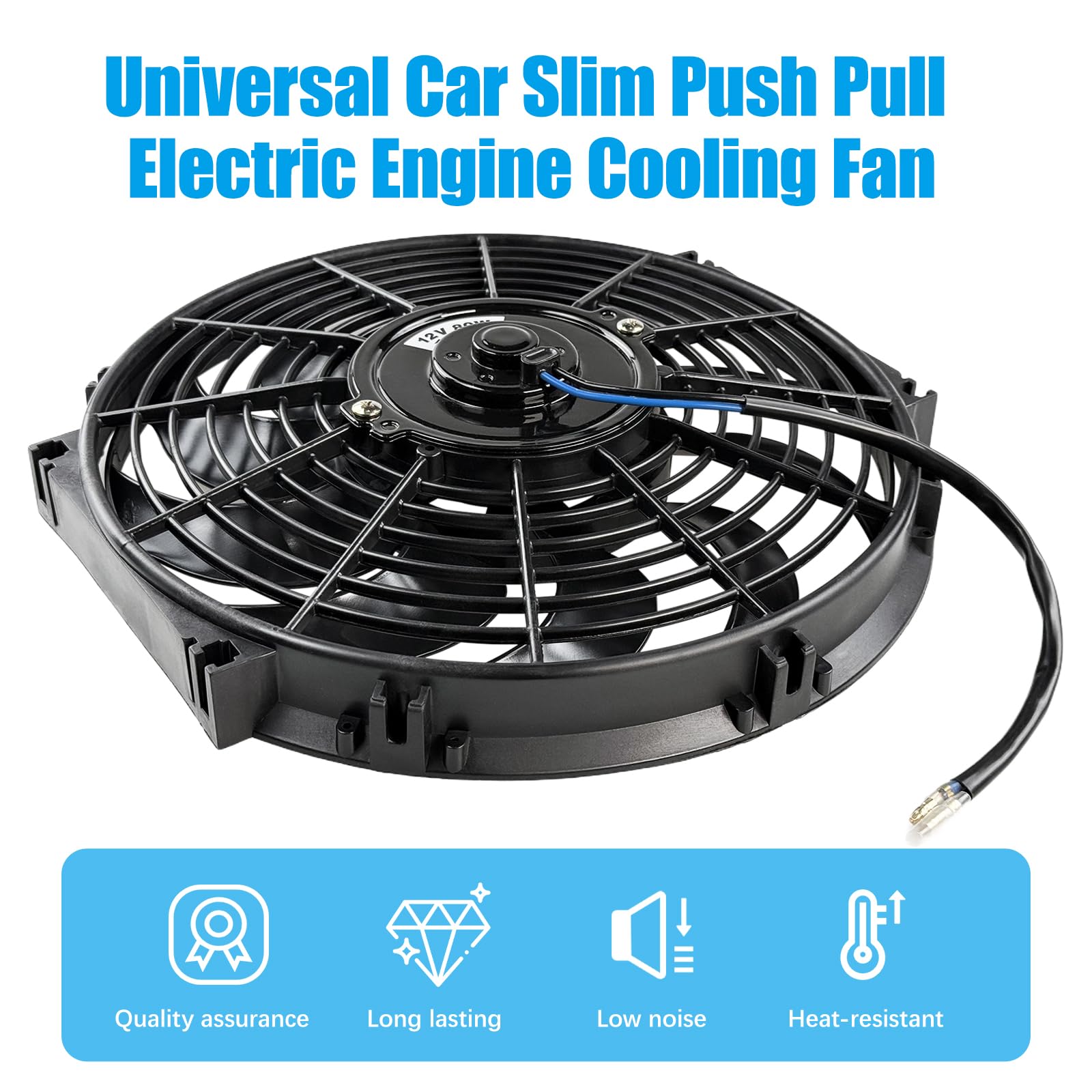 Ventola di raffreddamento universale da 12 pollici, 80 W, ventola elettrica con kit di montaggio, ventola sottile, ventola di raffreddamento per auto, camion