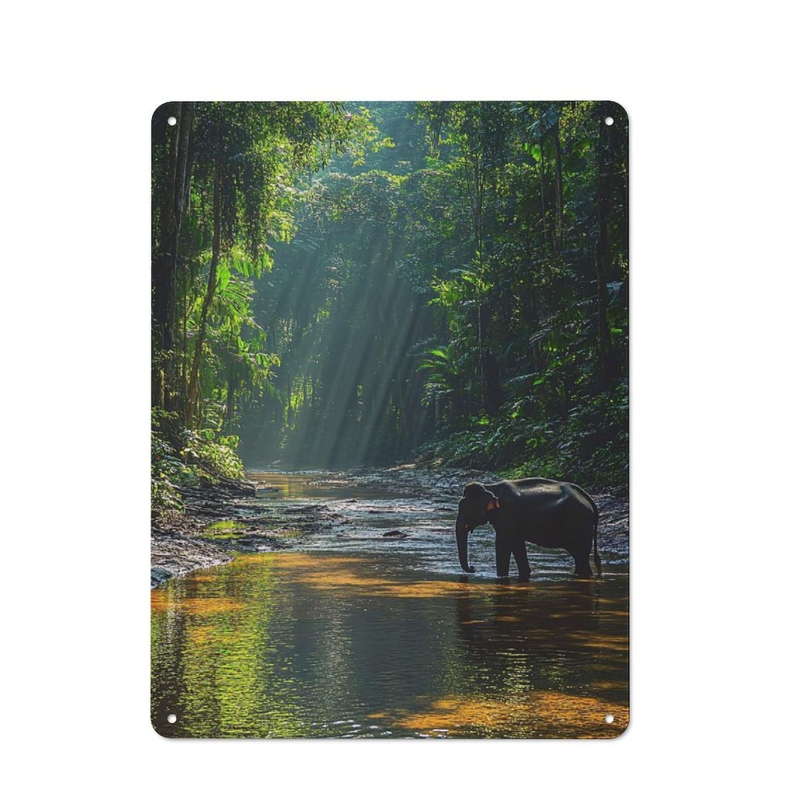 Junmoney Style-6 Vintage Garden Room Metal Sign 40X30cm Featuring Elephant In Jungle River, Utility Space Decor For Shed, Garden Room, Porch Or Garage