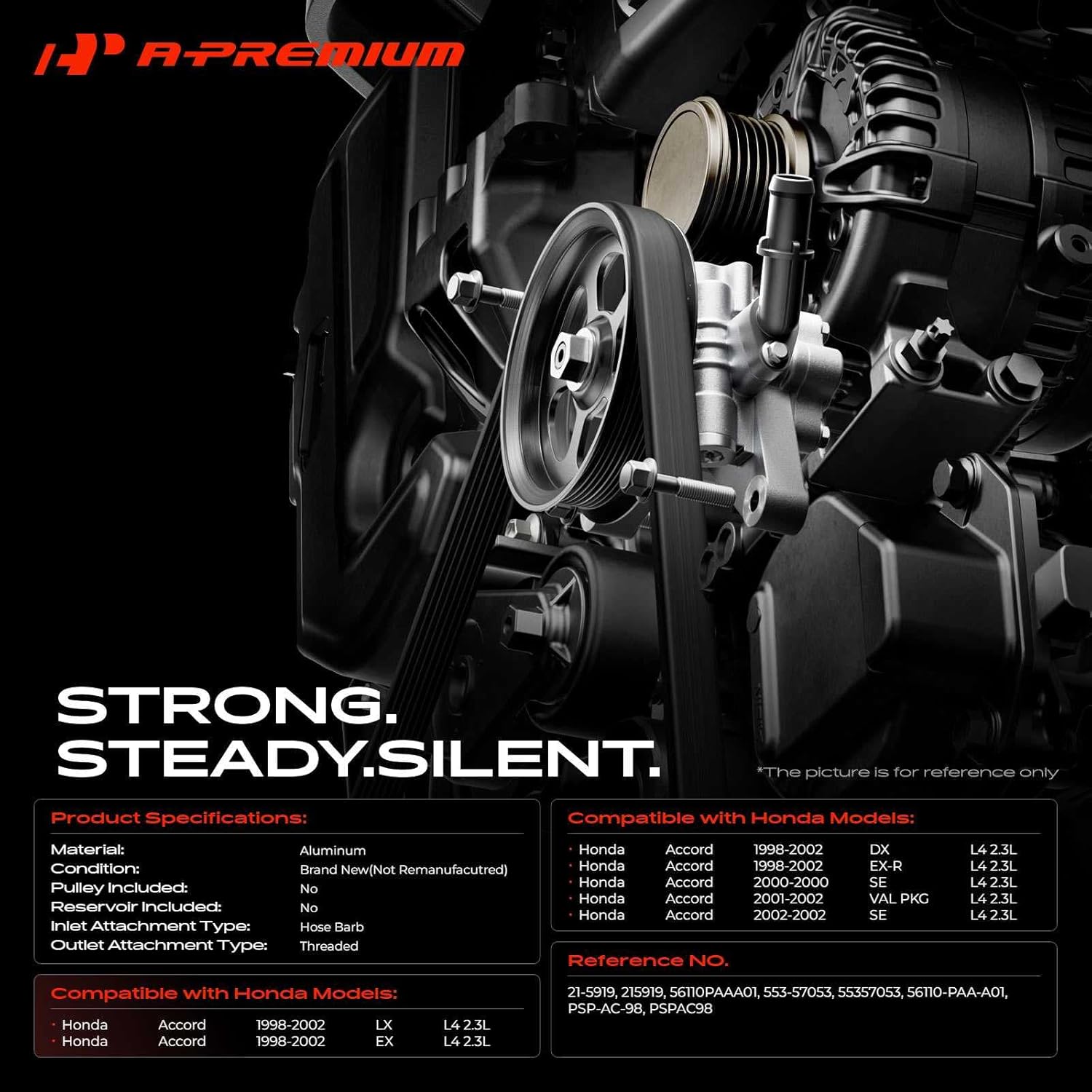 A-Premium Power Steering Pump Compatible with Honda Accord 1998 1999 2000 2001 2002, 2.3L, Replace # 553-57053