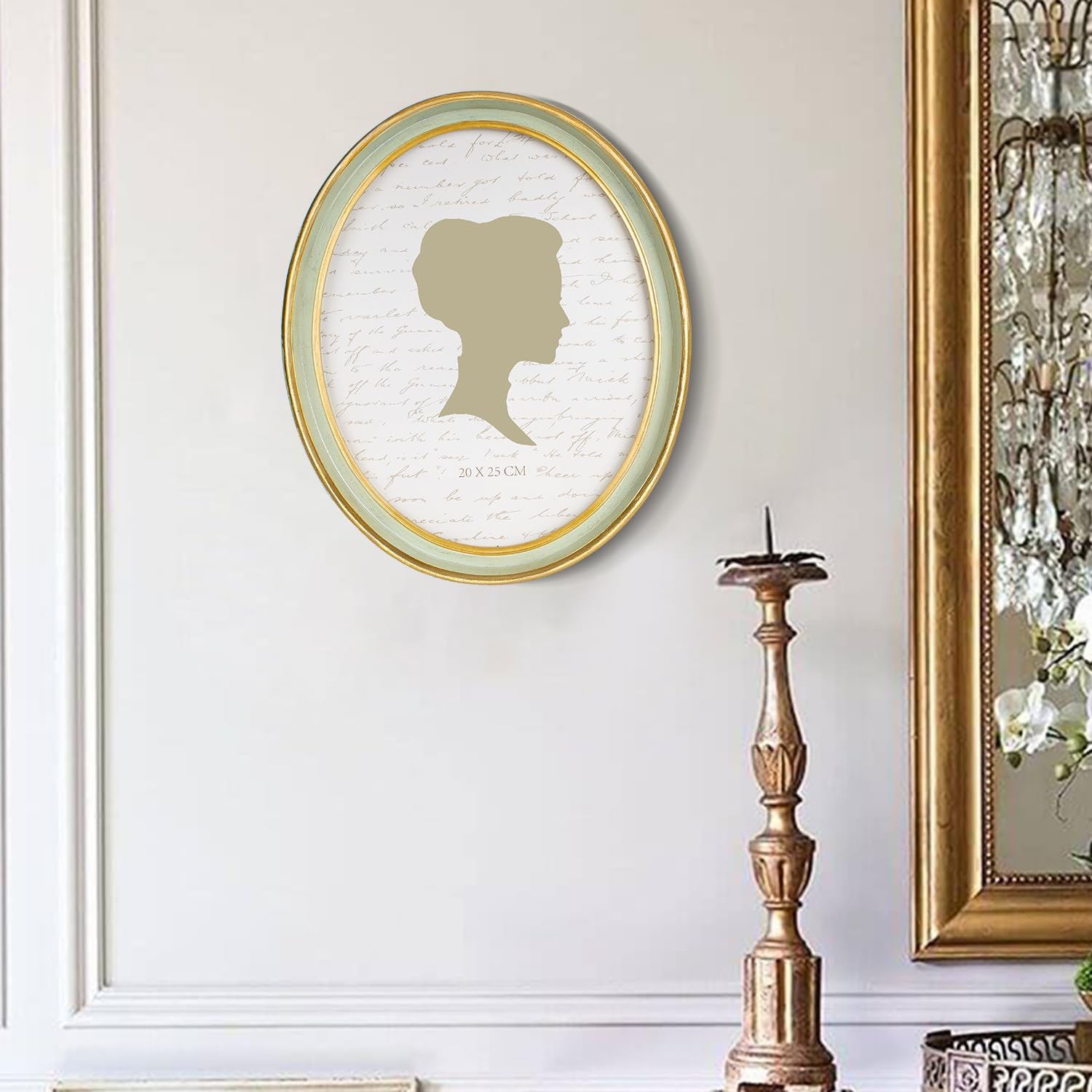 AELS 8x10 Inch Vintage Picture Frame, Elegant Antique Photo Frames with Glass Front, Photo Display, Tabletop Wall Hanging, Gift Ideas, Oval Sage Green with Gold Trim