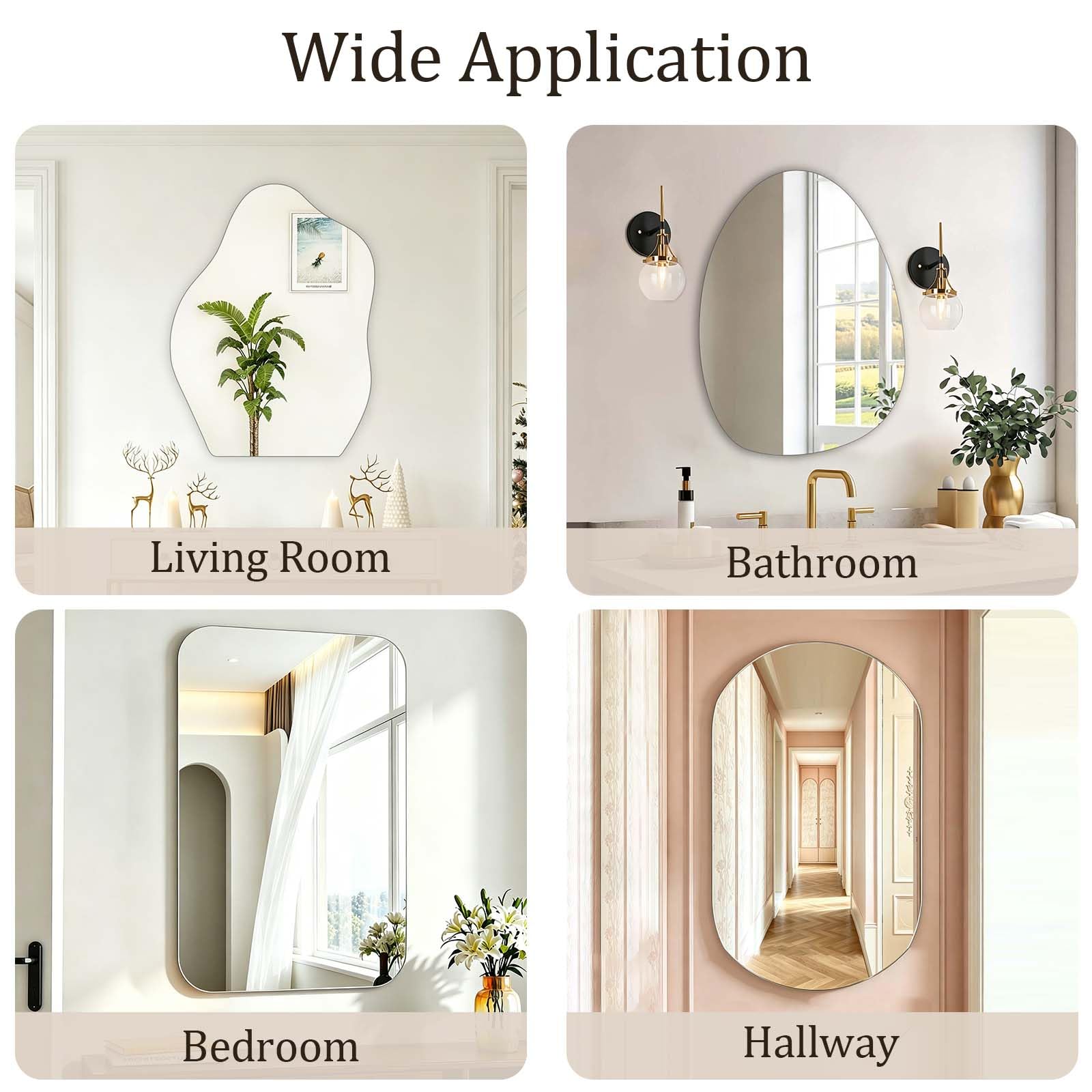 Specchio da parete rettangolare, 40 x 60 cm, senza cornice, specchio da bagno, riflesso HD, angoli arrotondati, specchio decorativo per bagno, camera da letto, soggiorno, corridoio