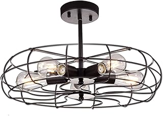 YOBO Lighting Industrial Bronze Fan Ceiling Light 5-Light Farmhouse Hall Flush Mount Ceiling Light Fixture