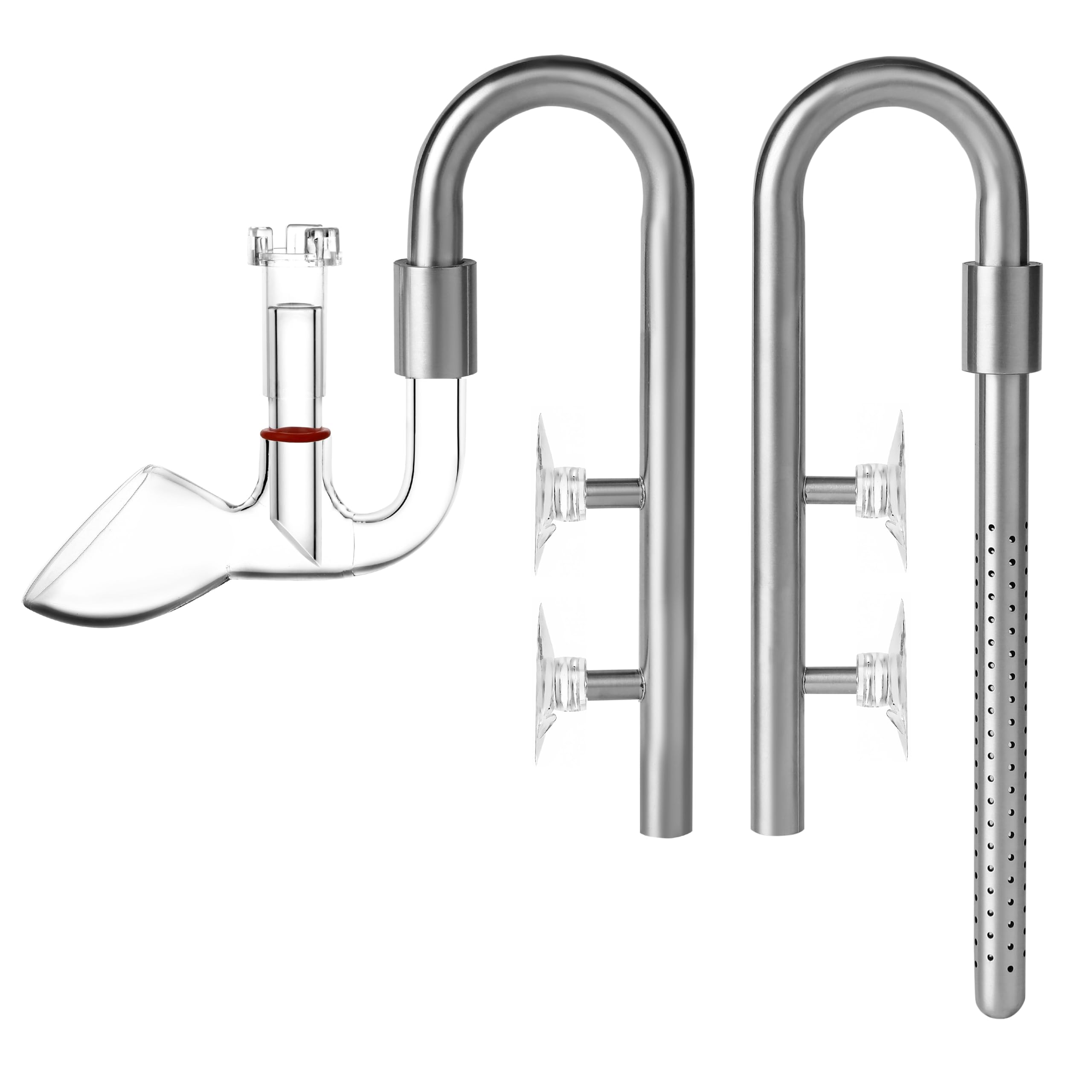 Edelstahl Lily Pipe Set mit Skimmer – Hybrid Edelstahl & Glas Auslass – 360° Multi-Level Einlass für Aquascaping Aquarium – Garnelen- und Fischsicher (für 12/16 mm Schlauch (13 mm))
