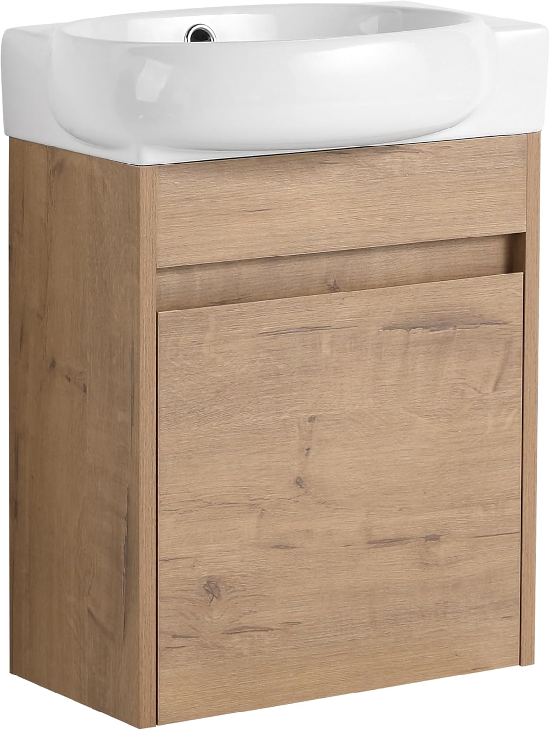 16" Bathroom Vanity Sink Combo for Small Space, Wall Mounted Small Bathroom Cabinet Set with Round White Ceramic Basin Sink Top, Floating Bathroom Vanity with Sink, Soft Close Door