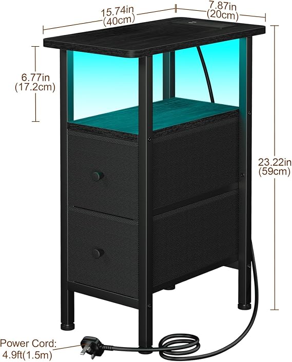 LOAKEKEL Narrow Bedside Table Set of 2, Slim Side Table for Bedroom