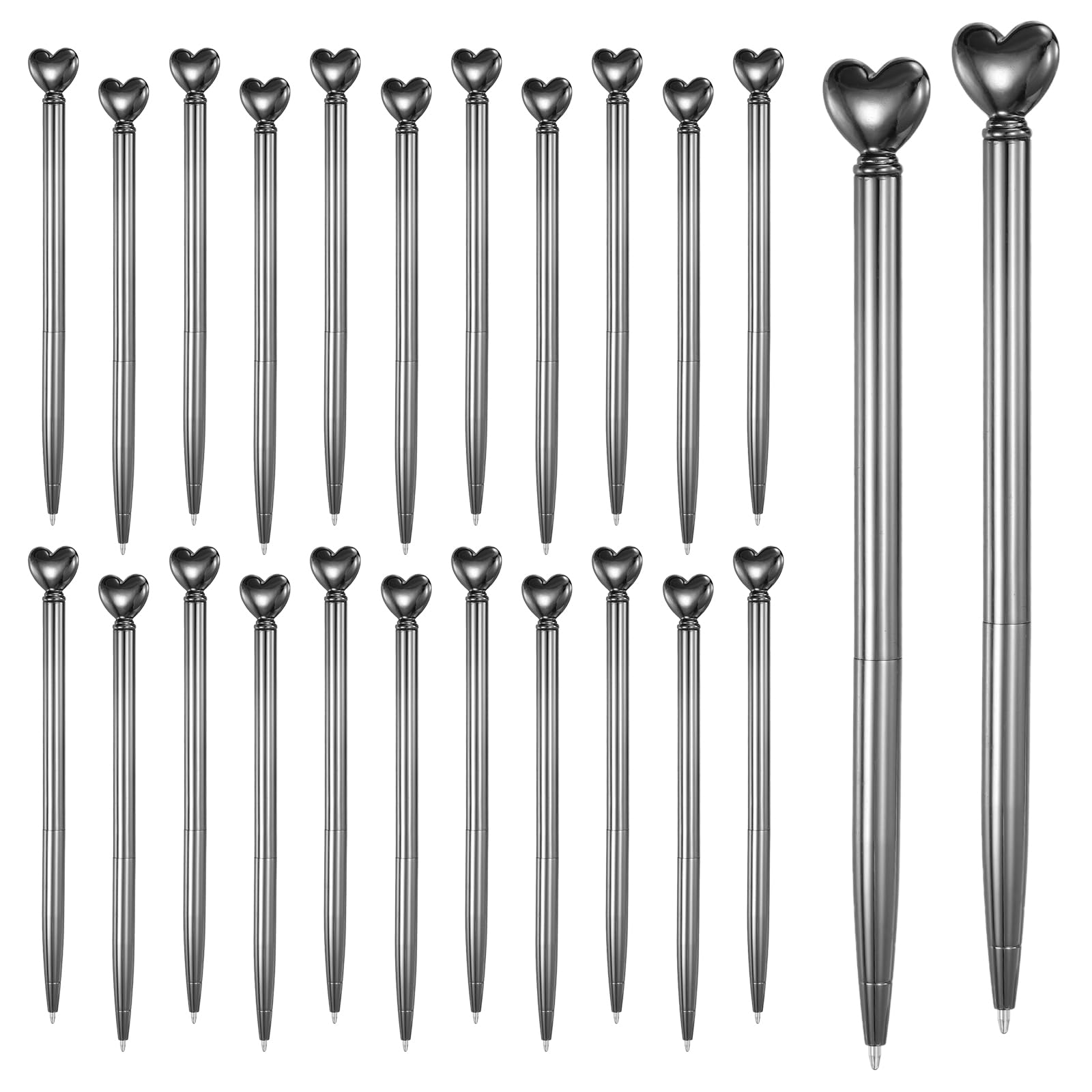 PATIKIL Heart Pens 1.0 mm Black Ink, 24 Pcs Metal Cute Pens Heart Ballpoint Retractable for Women Wedding Office Party Bridal Engagement Gifts Valentine's Day, Electroplated Gray