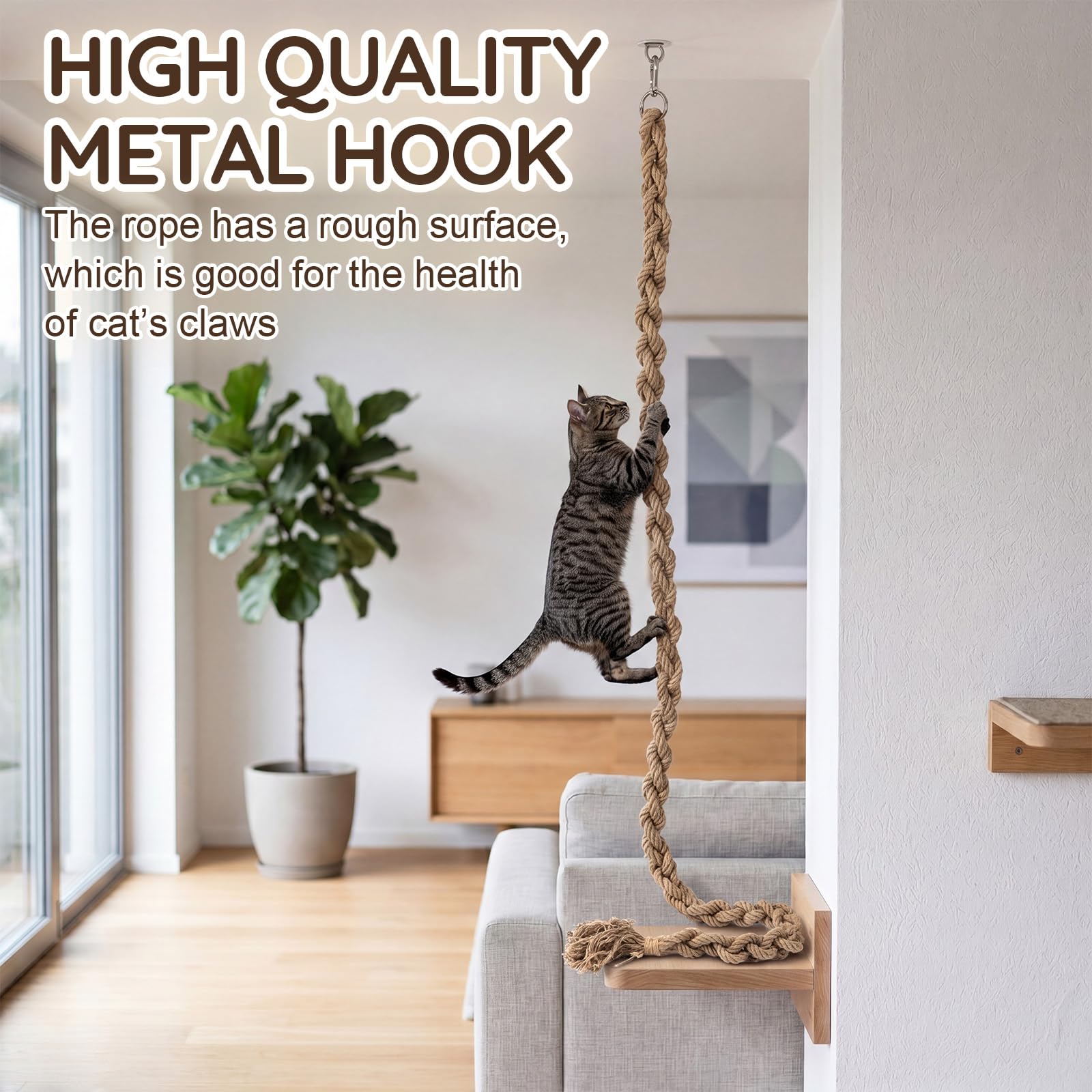 Cuerda de yute natural para árbol de gatos de 1/4 pulgadas x 164 pies, para reparar y reemplazar poste rascador de sisal para torre de árbol de gato, poste rascador para bricolaje