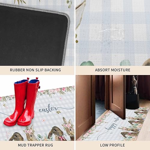 Vista 60 de Tapete de Feliz Navidad, tapete antideslizante para puerta delantera, baño, cocina, dormitorio, patio, entrada, 16 x 24 pulgadas, rojo, negro y verde