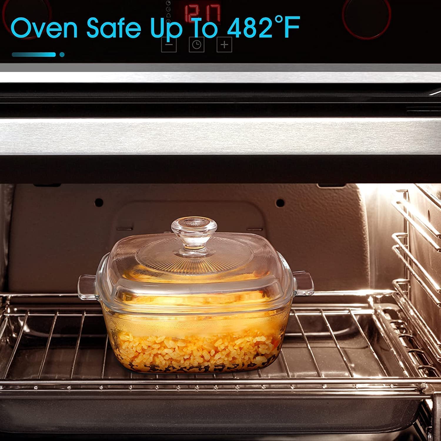 Ezalla 1000ml Glass Casserole Bowl with Lid Oven Safe Square Solid Glass Deep Casserole Bowl with Handles, Microwave Bowl with Cookware Container with lid Pack of 3