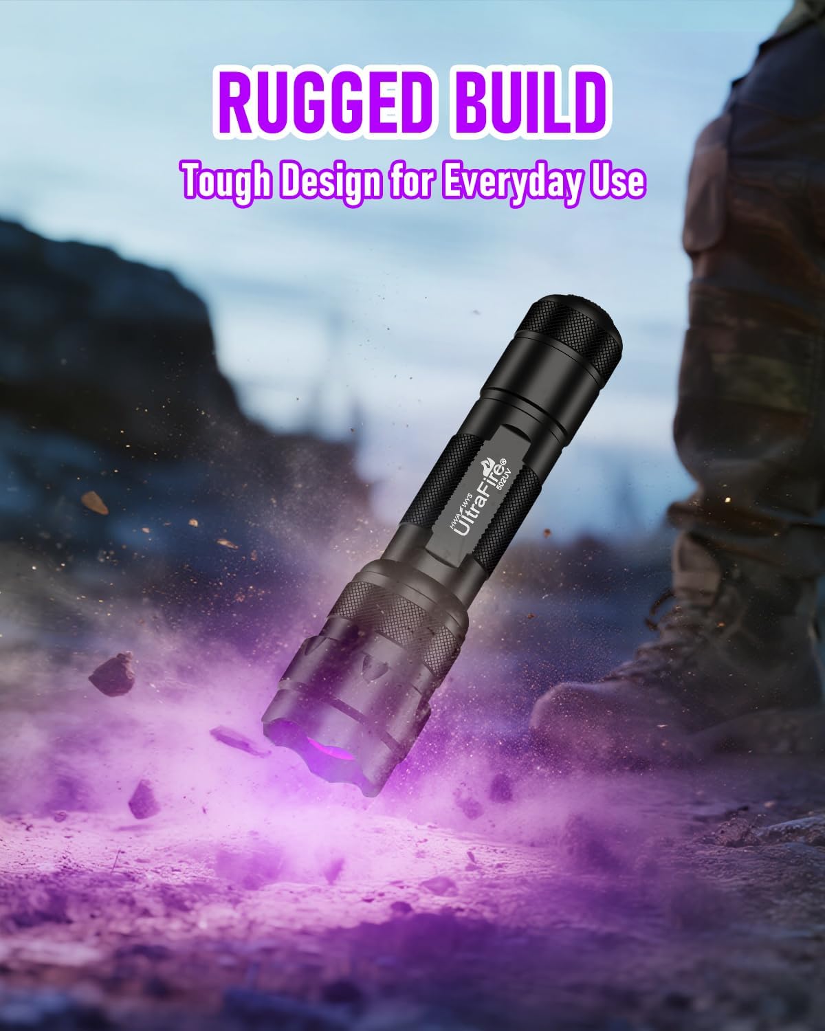 UltraFire Torcia UV 395nm LED a Luce Nera, Luce UV Regolabile a Fuoco, Piccola Torcia Ultravioletta LED per Indurimento Resine, Rilevamento di Fluorescenza, Macchie di Urina di Animali Domestici